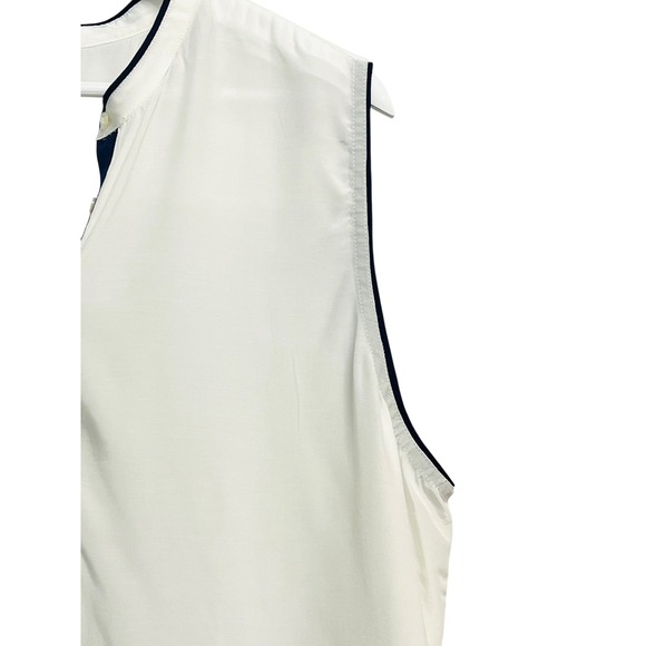 Ann Taylor Sleeveless Blouse Womens 2XL White Navy Trim Button Front Rayon Top - Picture 4 of 8